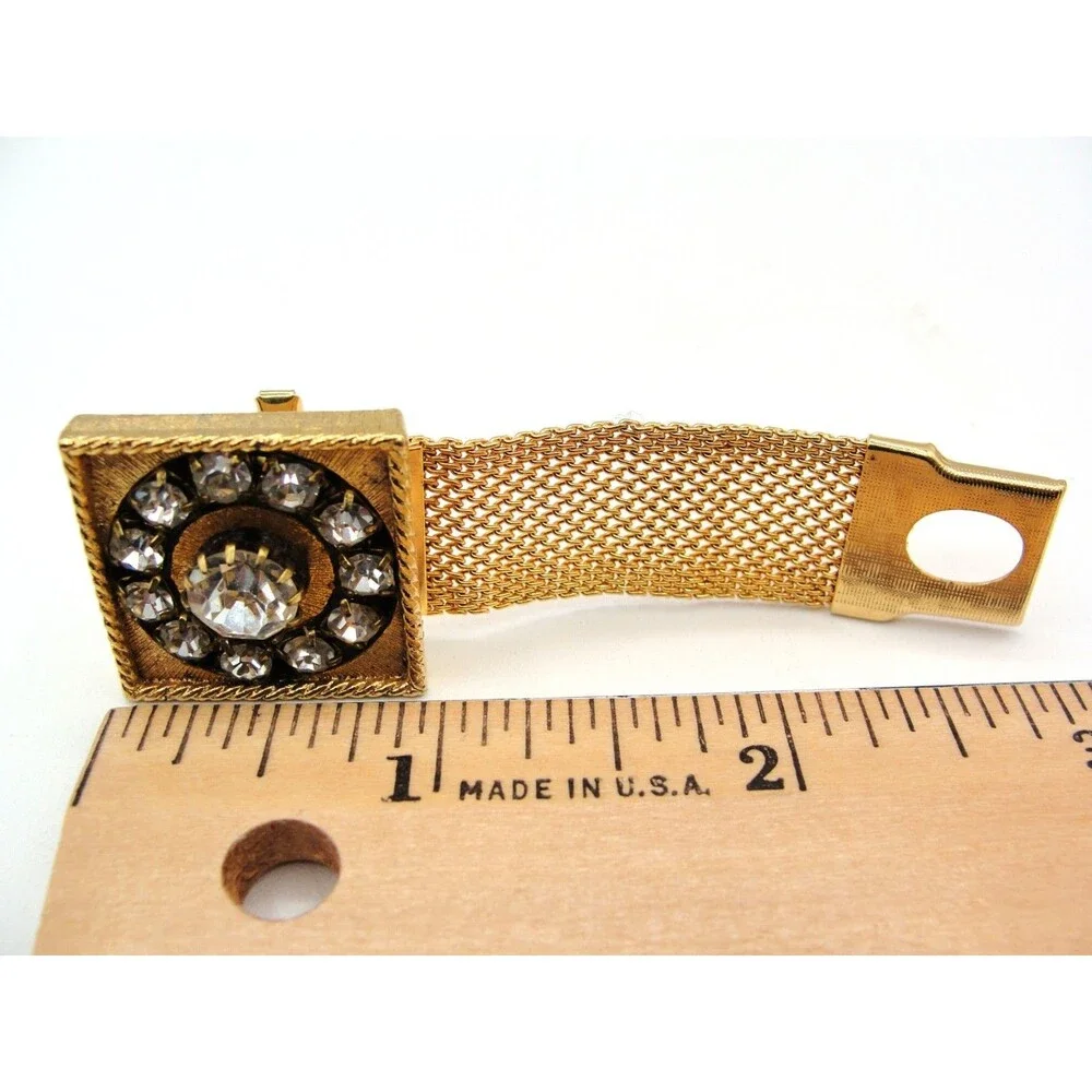 Vintage SWANK Gold Square Rhinestone Mesh Wrap Around Cufflinks Mid Century Glam